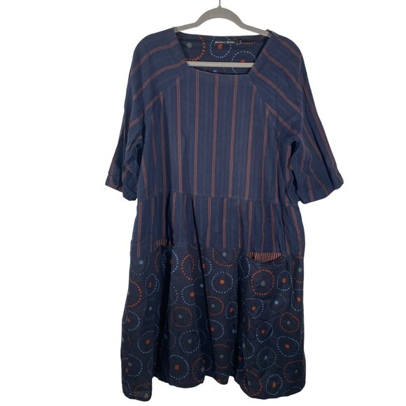 Gudrun Sjödén Organic Cotton Dress L mixed geometric print lagenlook art to wear - Picture 1 of 10